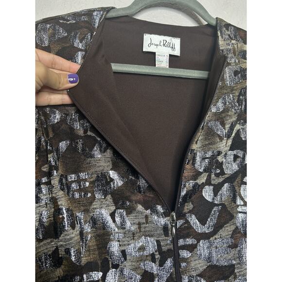 Joseph Ribkoff Jacket Top Zip Up Brown Silver Metallic Long Sleeve Size 10 - Picture 3 of 9